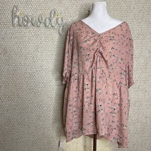 SHEIN Curve Plus Size Pink Floral Baby Doll Flowy Blouse Size 4XL